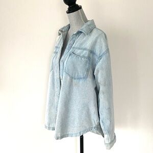 Ban Jara Distressed Light Blue Denim Shirt Jacket Snap Buttons Sz L Boho Western